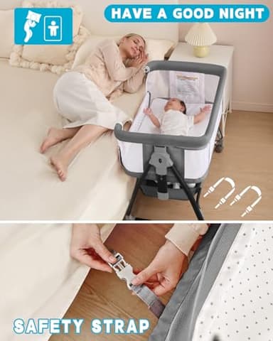wayfong Baby Bassinet, Bassinet Bedside Sleeper with Wheels, Breathable Mesh Bedside Bassinet for Baby, Mosquito Net, Storage Basket, 6 Height Adjustable, Easy to Fold, Grey - Image 6