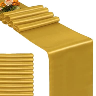 GFCC Pack of 10 Gold Satin Table Runner 12 x 108 Inches for Wedding Party Events Decoration - Image 1