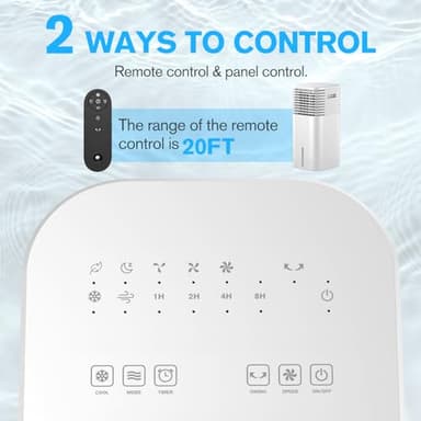 24" Windowless Portable Air Conditioner, 15H Timer & 120°Oscillation, 3-IN-1 Portable AC Unit with Remote, 2-Gal Tank, 3 Modes & 3 Speeds, Ultra-Quiet Ventless Swamp Cooler for Room Home Office, White - Image 6