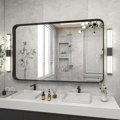 VooBang Bathroom Mirror 30x48 inch, Black Gorgeous Deep Frame Wall Mirror, Modern Round Corner Bathroom Vanity Mirror for Bedroom, Living Room, Hanging or Leaning Horizontal or Vertical, Black - Image 6