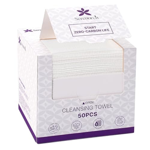 Serenorch Disposable Face Towels, 10" x 12", Ultra Thick Face Towelettes for Sensitive Skin, Extra Soft Makeup Remover Dry Wipes, 50 Count - Image 1