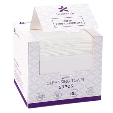 Serenorch Disposable Face Towels, 10" x 12", Ultra Thick Face Towelettes for Sensitive Skin, Extra Soft Makeup Remover Dry Wipes, 50 Count - Image 1