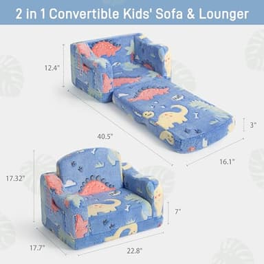 Thick Comfy Toddler Chair and Couch for Kids,2-in-1 Soft Plush Fold Out Sofa for Children,Convertible Couch to Lounger for Toddler - Image 3