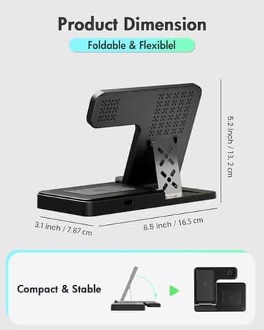 Wireless Charger iPhone Charging Station: 3 in 1 Charger Stand Multiple Devices for Apple - iPhone 16e 16 15 14 Pro Max 13 12 11 - Watch 10 9 8 7 6 5 4 3 2 SE and Ultra Series - Airpods 4 3 2 Pro - Image 4