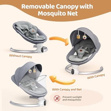 Baby Swings for Infants - Exclusive App & Bluetooth Function, Electric Baby Swing with 5 Point Harness & 5 Sway Speeds, 10 Preset Lullabies, Portable Infant Swing for Indoor/Outdoor (Light Gray) - Image 8