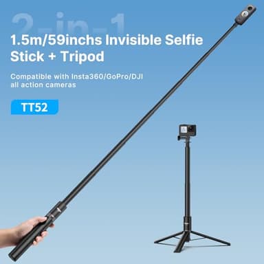 59in Invisible Selfie Stick Tripod for Insta360 X5/X4/X3/ONE X2/GO 3s/DJI Osmo 360, ULANZI TT52 Extension Pole Adjustable Waterproof Handle Grip for GoPro, DJI Osmo Pocket 3 Action 5 Pro/4 - Image 2