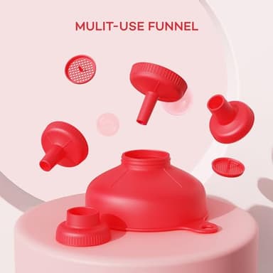 Pisol Wide Mouth Versatile Funnel, Canning Funnels for Kitchen Use, Food Grade Plastic Cooking Funnel Set with 4 Size Spouts and 2 Strainers for Filling Different Bottles and Bags, Red - Image 5