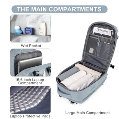 coofay Large Travel Backpack For Women Men Airline Approved Carry On Backpack Flight Approved Waterproof Sports Luggage Backpack Casual Daypack Hiking Backpack Grey Blue - Image 5