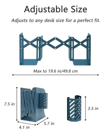 Kingsmile Book Ends, Adjustable Bookends for Shelves, Metal Bookends for Heavy Books, Book Stopper Organzier with Pen Holder for Desk, Kids Room, Office, Classroom, Library, Study Room.(Blue) - Image 6