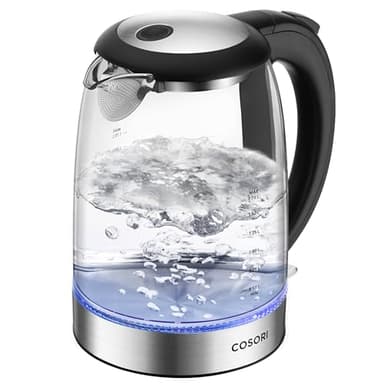 Cosori Electric Kettle, No Plastic Filter & Spout, 1.7L Tea Kettle & Hot Water Boiler For Coffee & Tea, Water Heater & Teapot, Automatic Shut Off, Borosilicate glass, Black, 1500W - Image 1