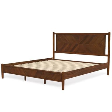 Cozyman Bed Frame King Size and Headboard Wood, Herringbong Pattern, 800 lbs, Non-Slip Without Noise, Walnut - Image 8