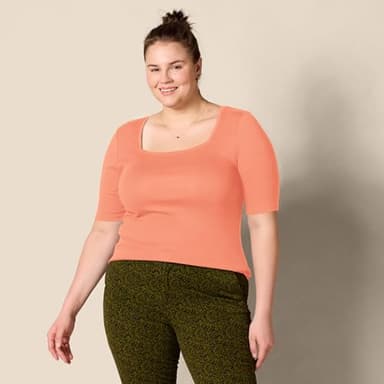 Amazon Essentials Women's Slim-Fit Half Sleeve Square Neck T-Shirt, Rust Orange, Small - Image 6