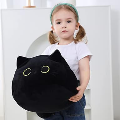 WeBingo Black Cat Plush Toy 16'' Black Cat Pillow, Soft Plush Doll Black Cat Stuffed Animal, 3D Black Cat Plushies Pillow Baby Cute Plush Toys Shape Cat Design Sofa Fat Pillow Gifts for Boys Girls - Image 5