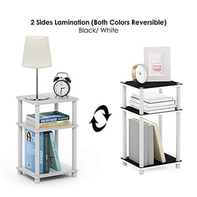 Furinno Just 3-Tier Turn-N-Tube End Table / Side Table / Night Stand / Bedside Table with Plastic Poles, 2-Pack, White/White - Image 6