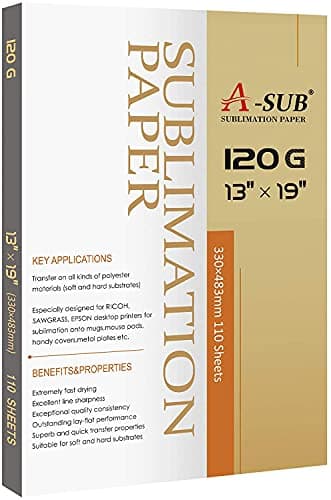 A-SUB Sublimation Paper 13x19 Inch 120GSM, 110 Sheets - Compatible with Inkjet Printers & Sublimation Inks, High Transfer Efficiency for T-Shirts, Mugs, Crafts - Image 1