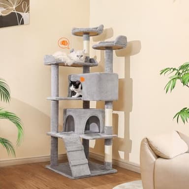 Made4Pets Cat Tree 54in Cat Tower for Indoor Cats Kitten Tree Multi-Level Cat Tree with 2 Condo Furniture Activity Center with Scratching Posts Funny Toys Kittens Pet Play House, Light Grey - Image 9
