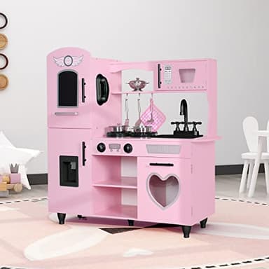 TaoHFE Play Kitchen, Pink Kids Kitchen Set for Girls Kitchen Set for Kids Ages 6-8 Gift Toddler Kitchen Set for Kid Age 3+ Kitchen Playset with Lights & Sounds Wooden Toy Kitchen Playset Gift - Image 7