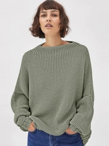 Womens Oversized Sweaters Loose Solid Casual Long Sleeve Mock Neck Knitted Jumper Tops - Image 2