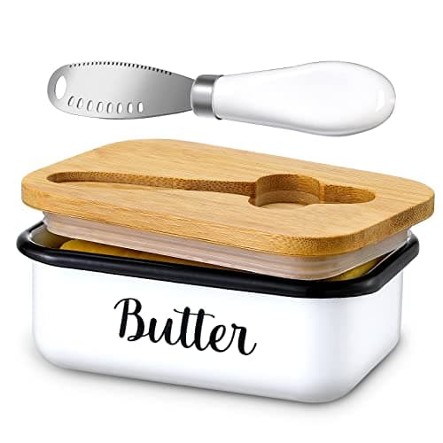 LANDNEOO Butter Dish with Lid and Butter Curler Knife - Unbreakable Stainless Steel Keeper Container with Double Silicone Sealing, for Kitchen Farmhouse Decor - Image 1