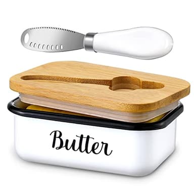 LANDNEOO Butter Dish with Lid and Butter Curler Knife - Unbreakable Stainless Steel Keeper Container with Double Silicone Sealing, for Kitchen Farmhouse Decor - Image 1