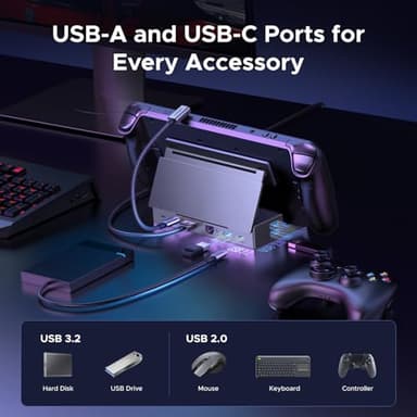 UGREEN Steam Deck Dock 9-in-1 USB C Docking Station with Foldable Stand, 4K@120Hz DP, Gigabit Ethernet, PD 100W, 10Gbps USB A&C 3.2, TF/SD Compatible with Steam Deck, Rog Ally, Rog X, Legion Go etc. - Image 4