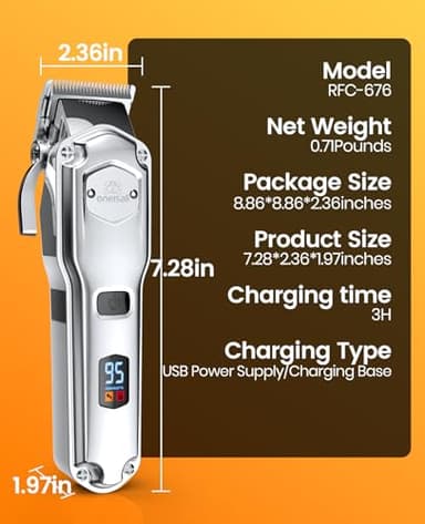 oneisall Dog Clippers for Grooming Thick Hair Professional,Cordless/Rechargeable Pet Grooming Kit with Detachable Metal Combs, Low Noise Heavy-Duty Pet Clippers for Thick/Curly/Fine/Wavy Hair (Sliver) - Image 8