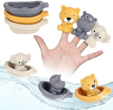 Bath Pool Toys for Toddler, Stacking Toy with 3 Boat 3 Sensory Finger Puppets, Toddler Toys Gifts for 2-4 Year Old Boy Girl, Model B - Image 3