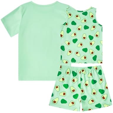 uideazone Pajamas for Girls Size 9-10 Cute Acocado 3 Pieces Nightwear Kids Pjs Set Cute Tank Top Shorts Sleepwear Soft Loungewear - Image 2