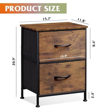WLIVE Night Stand, Small 2 Drawer Dresser, Nightstand with Fabric Bins for Bedroom, Closet, Dorm, Rustic Brown Wood Grain Print, 11.8" D x 15.7" W x 20.9" H - Image 3