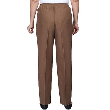Alfred Dunner Womens Classic Signature Fit Textured Trousers with All-Around Elastic Waistband Taupe Size 18 - Image 2