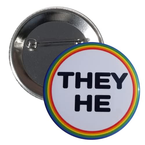They He pronouns pinback button - high visibility (2.25", c1a) - Image 1