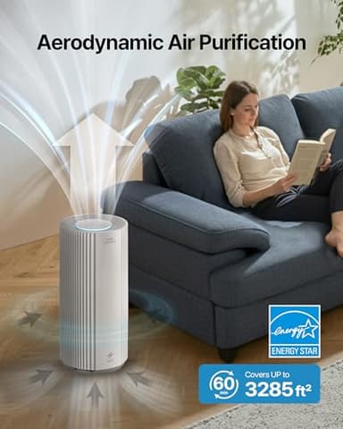 COWAY Air Purifiers for Large Room Whole Home Up to 3,285ft², True HEPA Filter for Smoke, Allergen, Pet Dander, Odor, PM(1, 2.5, 10), AQI, Turbo Eco Mode, Energy Star, 3yr Warranty, Airmega 450 Beige - Image 3