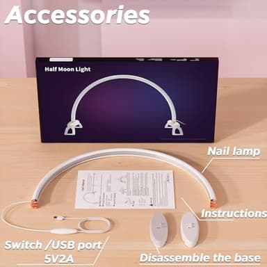 Half Moon Nail Desk Lamp,USB Powered Tri-Color Temperature Brightness Adjustable Arch Light for Moon Light Nail Tech/Handicraft Lighting (Medium Size White) - Image 6