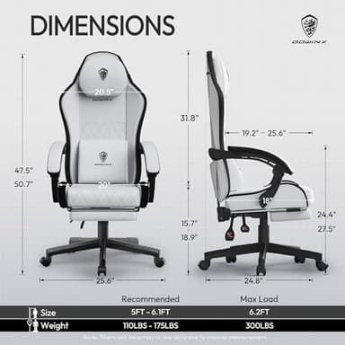 Dowinx Fabric Gaming Chair, LED Game Chair with Massage Lumbar Support and Footrest - Ergonomic Computer Chair with Adjustable Height for Adults and Teens, Gray - Image 3