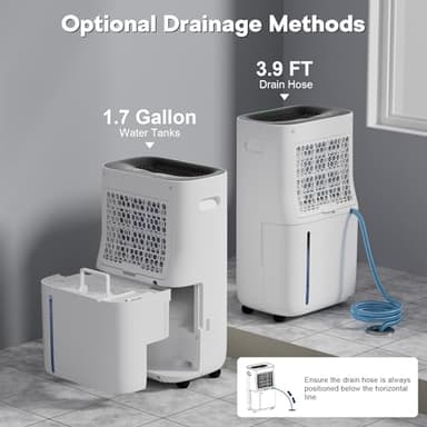 5000Sq.Ft Dehumidifier 50-80 pint for Basement and Home with Drain Hose and 1.71 Gal Water Tank, Humidity Control, 24H-Timer, Auto Defrost - Image 5