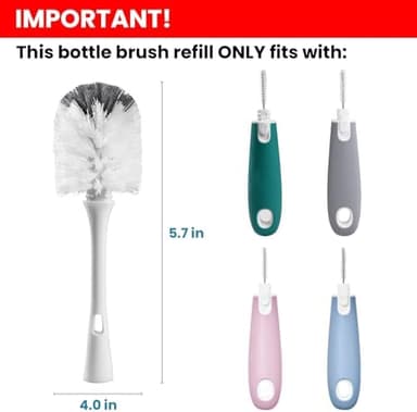 Bottle Brush Replacement Head for OXO Bottle Brush Tot Only, 2 Pack Bottle Brush Refills, Dual Bristle Design for Baby Bottles, Water Bottles, Glasswares - Image 3