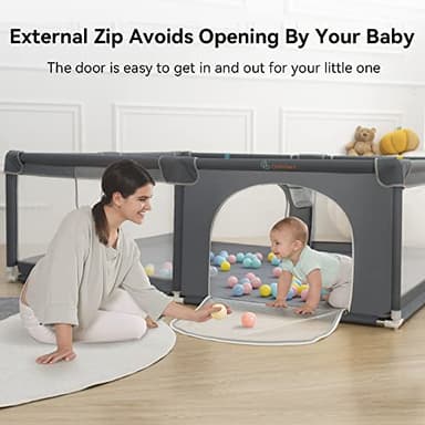 COMOMY Playpens for Babies and Toddlers, 79"x71" Baby Playard Extra Large, Safe and Non-Slip Baby Fence, Full Mesh Design, Indoor & Outdoor Kids Activity Center, Baby Play Pens (Dark Grey) - Image 5