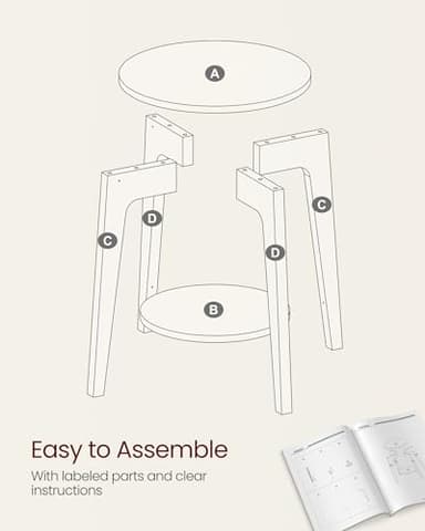 VASAGLE MAEZO Collection - Side Table, 2-Tier Small Round End Table, Nightstand with Tapered Legs, Curved Transitions, for Small Spaces, Living Room, Bedroom, Natural Beige ULET283N01 - Image 6