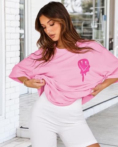 Womens Oversized Tshirt Graphic Tees Crew Neck Summer Short Sleeve Loose Fit Tops (A-Letter Print Pink, L) - Image 5