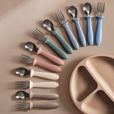 6 Pieces Toddler Utensils, Children Silverware Set with Silicone Handle, Kids Safe Spoons and Forks, Dishwasher Safe, 18/8 Stainless Steel, Food-grade Silicone，BPA Free - Tan - Image 7