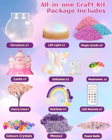 Light-Up Unicorn Terrarium Kit for Kids, DIY Arts & Crafts Gift for Girls Ages 4 5 6 7 8-12 Year Old, LED Night Light with Remote, Best Birthday Easter Unicorn Toys Gifts for Girls Kid - Image 6