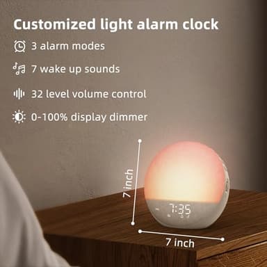 Sunrise Alarm Clock White Noise Machine: Natural Wake Up Light - Dimmable Clock with Bluetooth Speaker for Bedroom - 25 Sleep Sounds for Baby Adults Kids Putty - Image 9