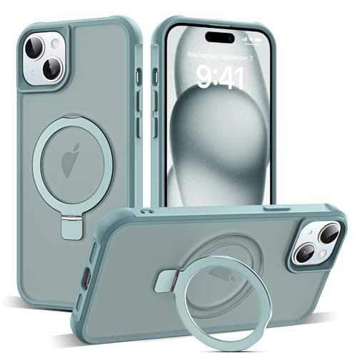 SKYLMW Compatible with iPhone 15 Plus Case with Invisible Magnetic O-Ring Stand Military-Grade Translucent Case for iPhone 15 Plus 6.7" [Compatible with Mag-Safe][Great Grip Feeling], Blue - Image 1