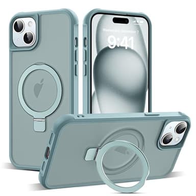 SKYLMW Compatible with iPhone 15 Plus Case with Invisible Magnetic O-Ring Stand Military-Grade Translucent Case for iPhone 15 Plus 6.7" [Compatible with Mag-Safe][Great Grip Feeling], Blue - Image 1