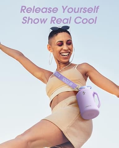 Coolflask Half Gallon Water Bottle with Straw, 64 oz Insulated Stainless Steel Water Jug With Handle Metal Double-Walled Vacuum Large Flask With Strap Leakproof, Keep Cold 48 Hrs Hot 24hrs, Lavender - Image 6