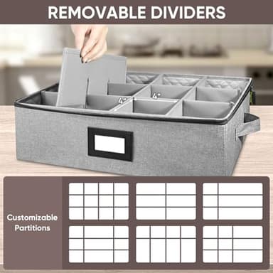 BALEINE China Storage Containers, Sturdy Quilted Wine Glass Storage, Plate Organizer with Carry Handles, Moving Boxes for Dishes, Cups, Mugs and Stemware (Plate Mug Combo, Hard Shell Grey) - Image 7