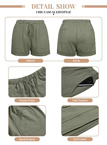Cute Shorts for Women Classic Solid Color Elastic Drawstring Waist Pocketed Shorts Olive Green L - Image 4