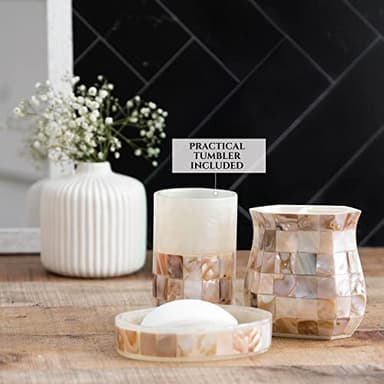 Milano Small Bathroom Trash Can 1.58 Gal / 6L - Decorative Bathroom Wastebasket with Beautiful Mother of Pearl Shells; Modern Round Waste Basket for Room, Bedroom or Living Room - Image 5