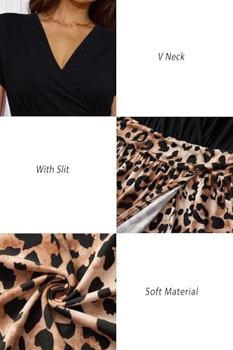 Newshows Women 2025 Summer Dress Casual Vacation Short Sleeve V Neck Spring Boho Split Beach Flowy Sundress Trendy(Brown Leopard,L) - Image 7