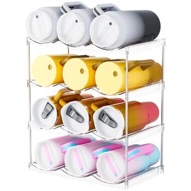 Stackable Water Bottle Organizer for Cabinet,4 Pack Water Bottle Holder for Stanley Yeti 40 oz Bottle Shelf,Clear Tumbler Storage Organizer,Wine Rack,Cup Organizer for Kitchen Cabinets Counter Pantry - Image 1